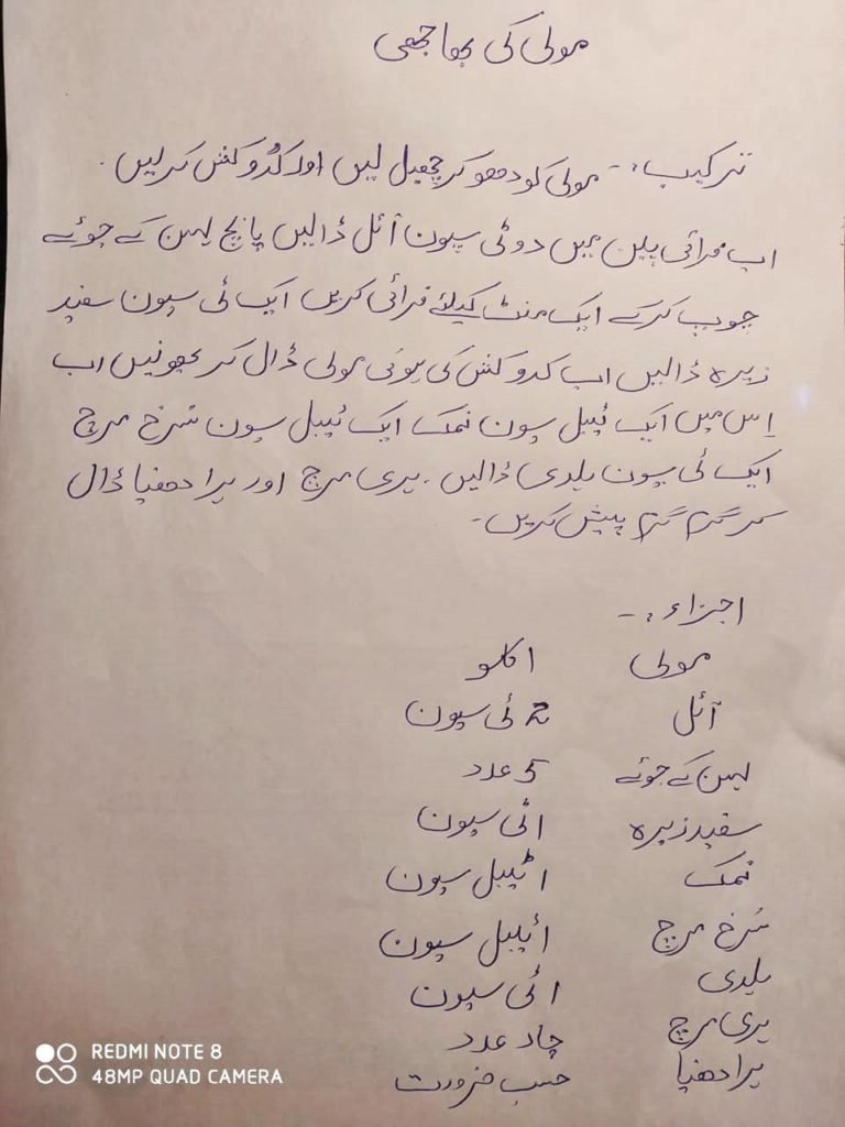mooli ki bhujia recipe in Urdu
